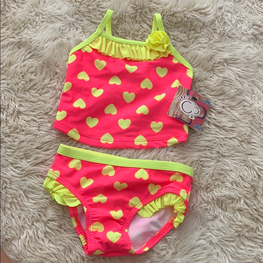 OP Baby Girl’s Two Piece Pink and Green Tankini Swimsuit Size 6-9M NWT